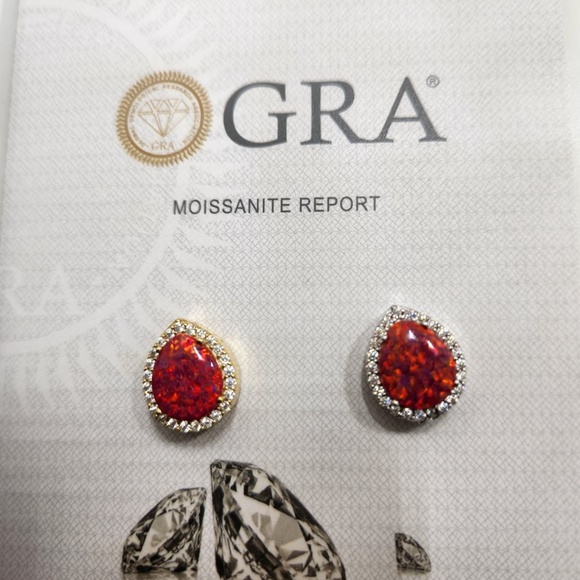 Natural Fire Red Opal Urn Pendant, VVS Moissanite Diamond100% Passes Dia Testers - Picture 4 of 7